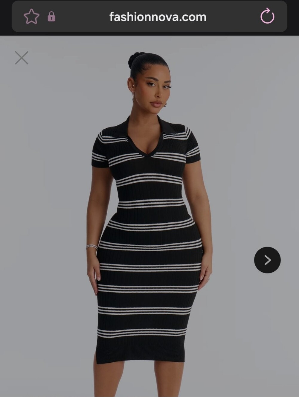 Fashion Nova Black & White Striped Polo Midi Dress